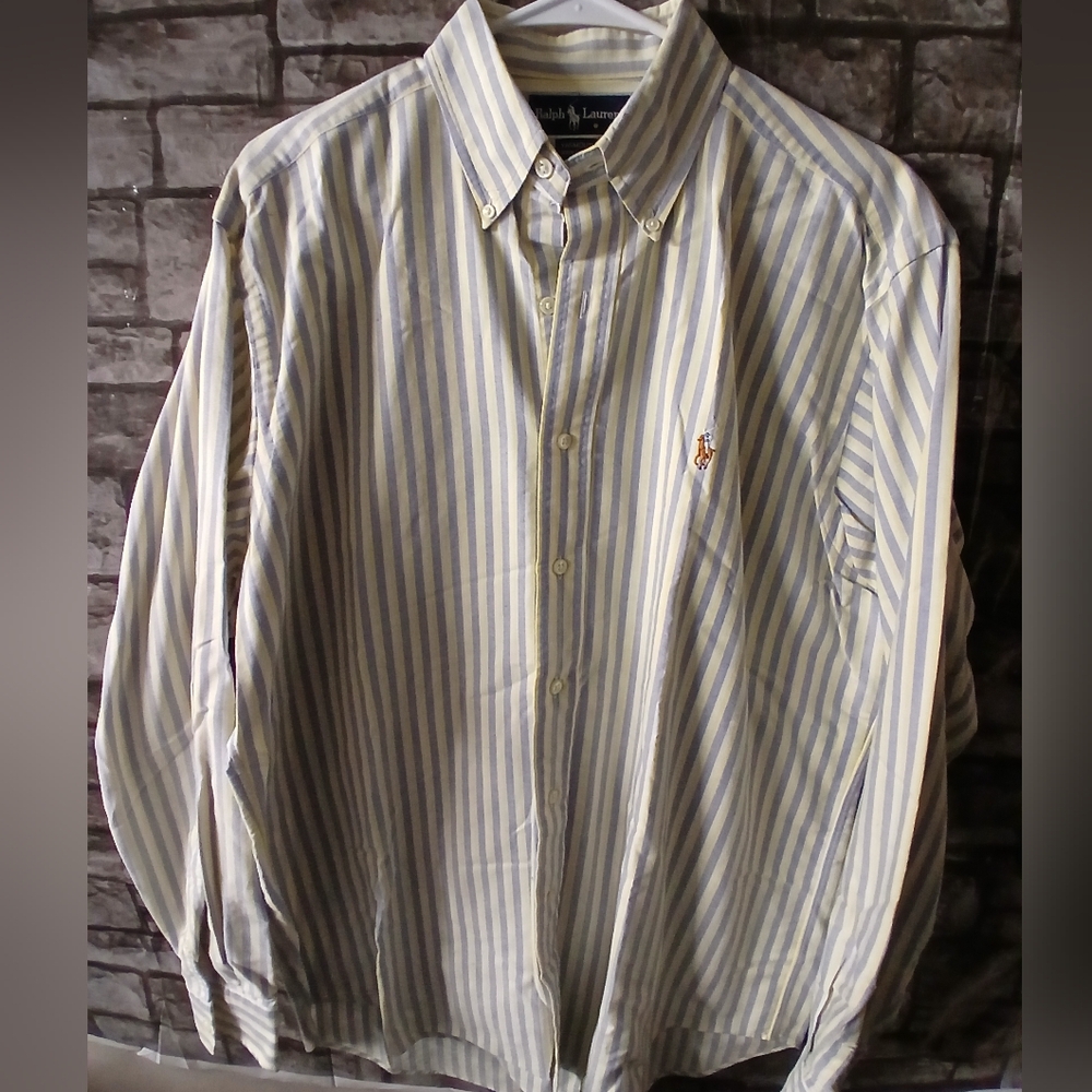 Ralph Lauren Men's Striped Blue and Yellow Shirt